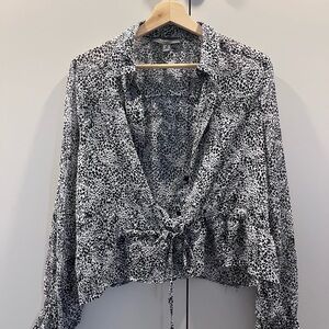 Primark Black and White Animal Print Tie-Front Blouse